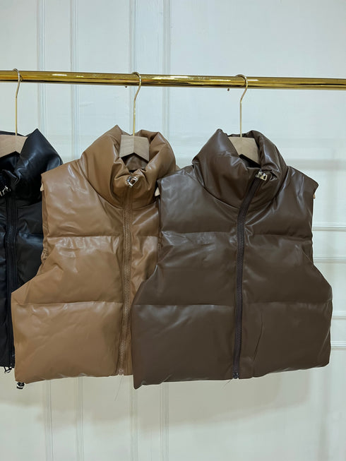 Leather Half Sleeves Puffer Jacket
